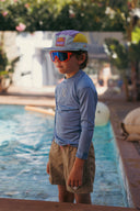 Lycra pour garçons Natif, bleu et marron, avec un indice UPF 50% pour rester au soleil et dans l'eau en toute sécurité