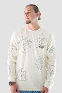 T-shirt manche longue tatoo noir et blanc, col rond et coton bio, style surf et good vibes