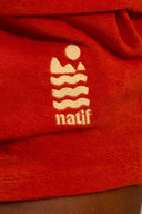 Short matière éponge Mèdes Porquerolles, pour femme, couleur jaune rouge ou bleu.