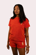 T-shirt matière éponge Mèdes Porquerolles, pour femme, couleur jaune rouge ou bleu.