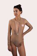 Lycra pour natif femme Natif heart, marron, avec un indice UPF 50% pour rester au soleil et dans l'eau en toute sécurité
