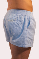 Caleçon bleu style parachute pour homme et femme Natif, en coton, avec une broderie Natif au dos et des good vibes