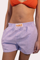 Caleçon parachute violet pour homme et femme Natif, en coton, avec une broderie Natif au dos et un style good vibes et détente