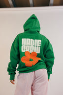 Hoodie pour adultes à capuche avec une couleur vert et une fleur orange