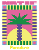 Affiche Paradise en format A6 — une fenêtre sur l'évasion. Cette petite affiche capture l'essence d'une destination de rêve avec des couleurs chaleureuses et une composition épurée.
