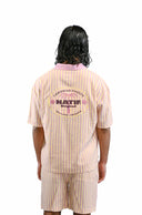 Chemise native de couleur rose et beige en 100 % coton bio à l'effigie des Caraïbes