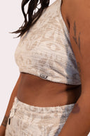 Crop jacquard pour femme, couleur beige, style surf et ethnique avec un confort unique et des good vibes