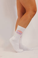 Chaussettes Natif sunshine blanches avec son soleil violet pour homme et femme