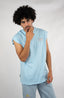 Débardeur Natif bleu classic, coton bio et col rond, avec une etiquette Natif brodée