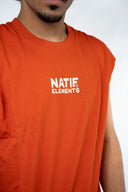 Débardeur Natif Element orange, coton bio et col rond, avec des symboles style surf et good vibes