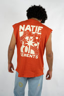 Débardeur Natif Element orange, coton bio et col rond, avec des symboles style surf et good vibes