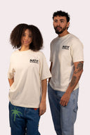T-shirt unisexe Natif Elements, coton bio et col rond, couleur crème avec des fleurs, soleil et des élèments Natif pour un style connecté à la nature