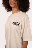 T-shirt unisexe Natif Elements, coton bio et col rond, couleur crème avec des fleurs, soleil et des élèments Natif pour un style connecté à la nature