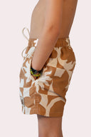 Maillot short de bain pour les garçons, surf elements, couleur crème et marron de la marque de vêtements Natif