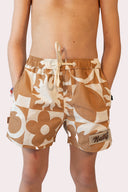 Maillot short de bain pour les garçons, surf elements, couleur crème et marron de la marque de vêtements Natif