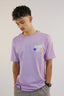 T-shirt couleur lilas en coton bio avec des coeurs, fleurs et planètes, de la marque de vêtements Natif