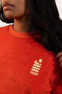 T-shirt matière éponge Mèdes Porquerolles, pour femme, couleur jaune rouge ou bleu.
