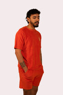 T-shirt matière éponge Mèdes Porquerolles, pour homme, couleur jaune rouge ou vert.