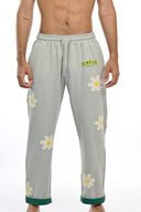 Pantalon flower heritage - détail motif floral brodé sur tissu heritage