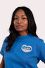 T-shirt manches courtes pour femme, couleur bleu et en coton bio avec col rond, design sea lover au style surf