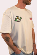 T-shirt good vibes en beige, coton bio et col rond, version unisexe avec des fleurs Natif