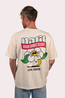 T-shirt good vibes en beige, coton bio et col rond, version unisexe avec des fleurs Natif