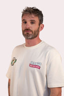 T-shirt good vibes en beige, coton bio et col rond, version unisexe avec des fleurs Natif