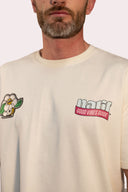 T-shirt good vibes en beige, coton bio et col rond, version unisexe avec des fleurs Natif