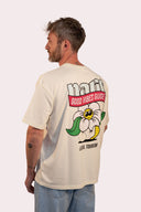 T-shirt good vibes en beige, coton bio et col rond, version unisexe avec des fleurs Natif