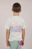 T-shirt enfant good vibes en coton bio et col rond, couleur crème avec des fleurs et des broderies ultra colorées de la marque de vêtements Natif