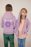 Hoodie zip en coton bio, couleur violet avec capuche, design de fleurs au style good vibes de la marque de vêtements Natif