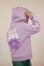 Hoodie zip en coton bio pour les enfants, couleur violet avec capuche, design de fleurs au style good vibes en broderie de la marque de vêtements Natif