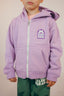 Hoodie zip en coton bio, couleur violet avec capuche, design de fleurs au style good vibes de la marque de vêtements Natif pour les enfants