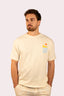 T-shirt beige des M§des à Porquerolles par la marque de vêtements Natif, col rond et version unisexe.