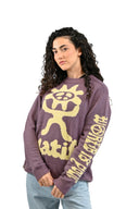 Pull jacquard totem - motif géométrique coloré sur fond beige, vue de face