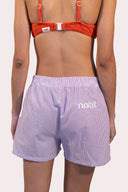 Caleçon parachute violet pour homme et femme Natif, en coton, avec une broderie Natif au dos et un style good vibes et détente