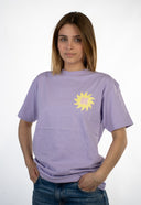 T-shirt sunshine de la marque de vêtements Natif, col rond et couleur violet, avec un grand soleil pour des good vibes