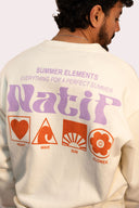 Sweat summer elements, col rond et en coton bio, couleur crème avec tous les éléments de l'été Natif