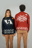 Sweater snow Natif pour homme et femme couleur noir et rouge avec un style vintage en laine et col rond