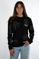 T-shirt manche longue tatoo noir et blanc, col rond et coton bio, style surf et good vibes 