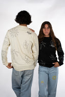 T-shirt manche longue tatoo noir et blanc, col rond et coton bio, style surf et good vibes 