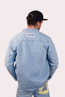 Veste bleu en denim jean, design Natif N pour un style des années 90s