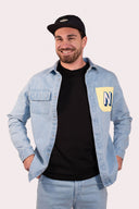 Veste bleu en denim jean, design Natif N pour un style des années 90s