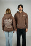 Hoodie zippé, version unisexe en coton bio, couleur marron et blanc avec un design de montagne de la marque de vêtements Natif