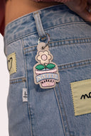 Porte clé natif flower pot en broderie avec un style good vibes et couleur rose