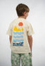 T-shirt Natif pour les enfants, des Mèdes de l'île de Porquerolles, couleur beige ou violet coton bio et col rond pour les amoureux de Porquerolles.