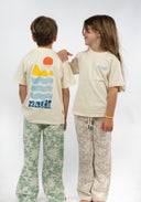 T-shirt Natif pour les enfants, des Mèdes de l'île de Porquerolles, couleur beige ou violet coton bio et col rond pour les amoureux de Porquerolles.
