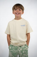 T-shirt Natif pour les enfants, des Mèdes de l'île de Porquerolles, couleur beige ou violet coton bio et col rond pour les amoureux de Porquerolles.