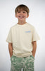 T-shirt Natif pour les enfants, des Mèdes de l'île de Porquerolles, couleur beige ou violet coton bio et col rond pour les amoureux de Porquerolles.