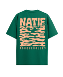 T-shirt de la marque natif 100% coton bio avec une coupe un peu oversize à l'effigie de Porquerolles